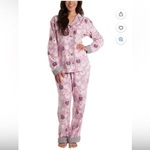 munki munki Pink Owl Print Flannel Pajama Set -New without Tag
